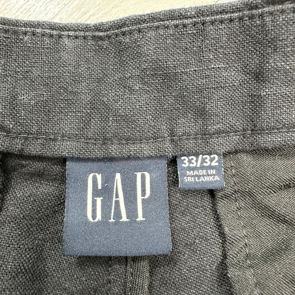 GAP Black Thick Linen Cotton Pants Men Actual 36x32 Slim Leg Trousers Chino‎
